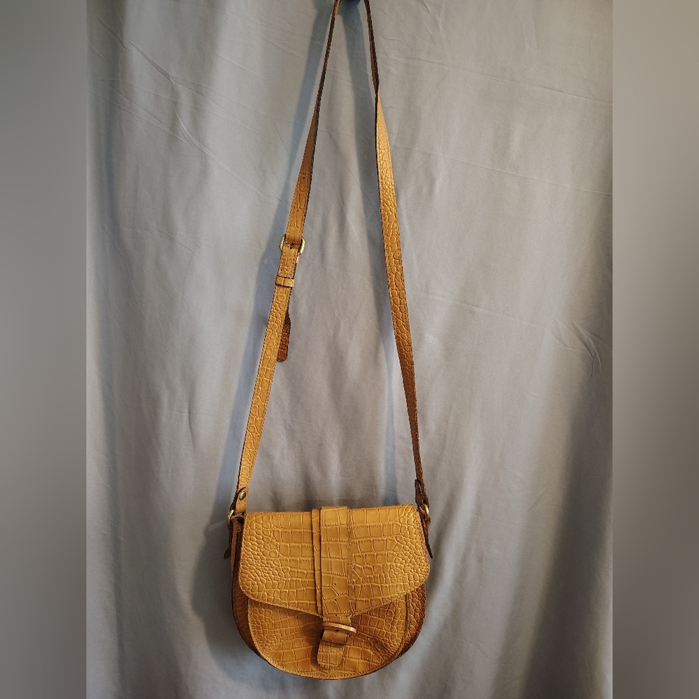 Patricia Nash Croc Embossed Leather Crossbody Tan Adjustable Strap Boho Vintage